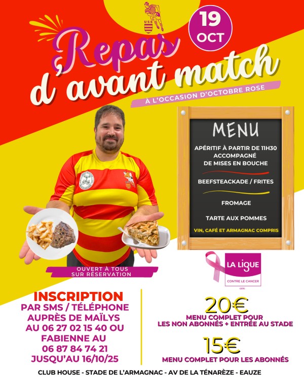 REPAS AVANT MATCH ET MATCH DE RUGBY