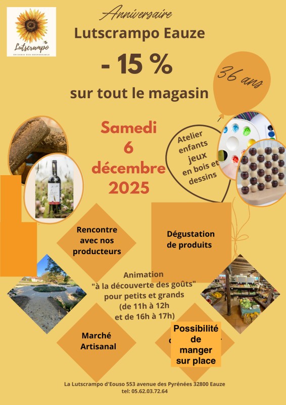 ANNIVERSAIRE DU MAGASIN BIO LUTSCRAMPO