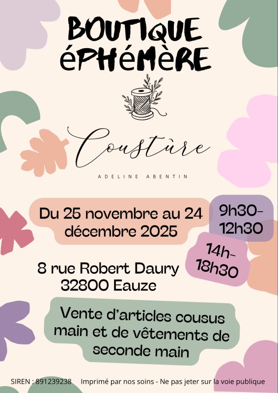 BOUTIQUE ÉPHÉMÈRE PAR COUSTURE ADELINE
