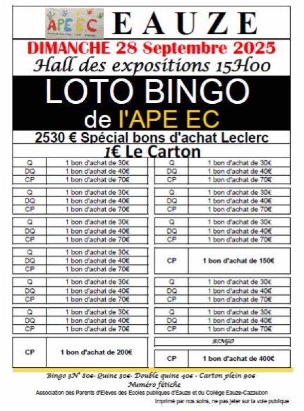 LOTO BINGO DE L'APE EC