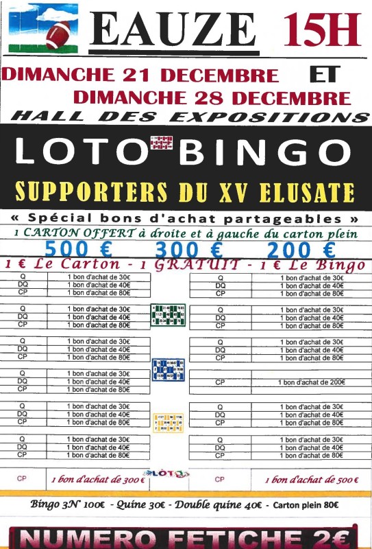 LOTO-BINGO DES SUPPORTERS DU XV ÉLUSATE