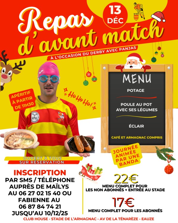 REPAS D'AVANT MATCH & SOIRÉE D'APRÈS MATCH - DERBY AVEC PANJAS