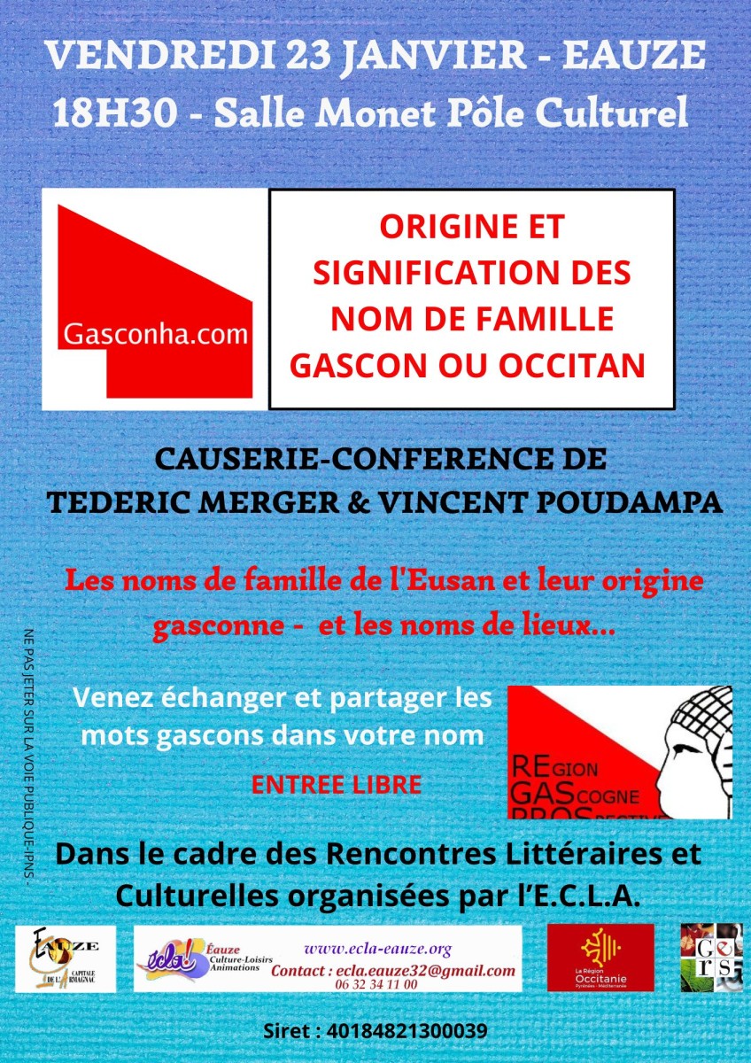 CAUSERIE-CONFERENCE - L'ORIGINE DES NOMS DE FAMILLE GASCONS ou OCCITANS