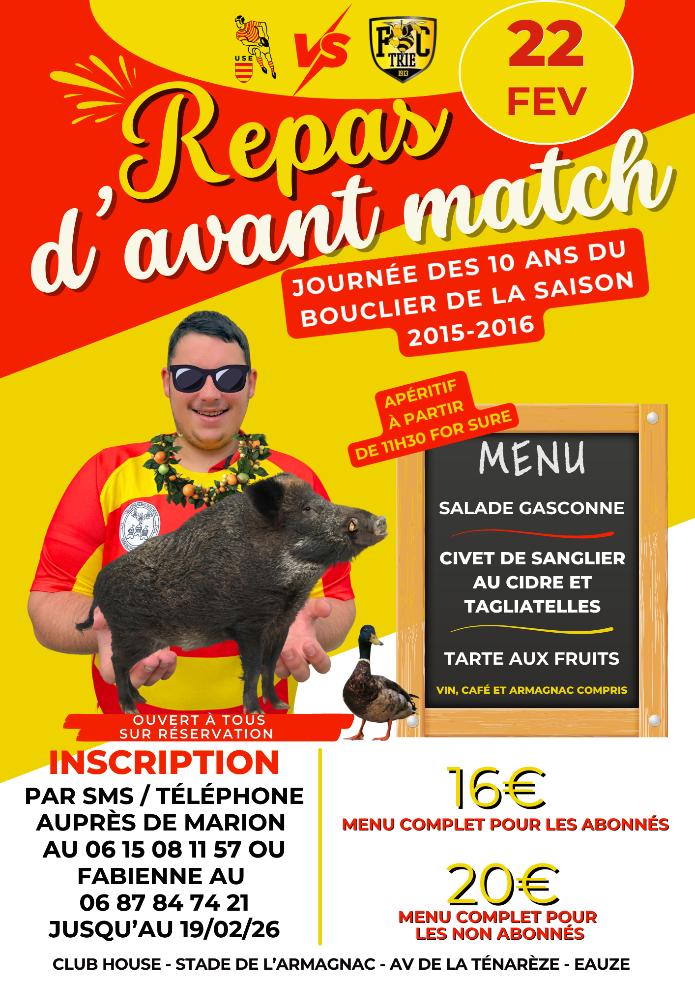 REPAS D'AVANT MATCH - RUGBY - JOURNÉE DES 10 ANS DU BOUCLIER SAISON 2015/2016