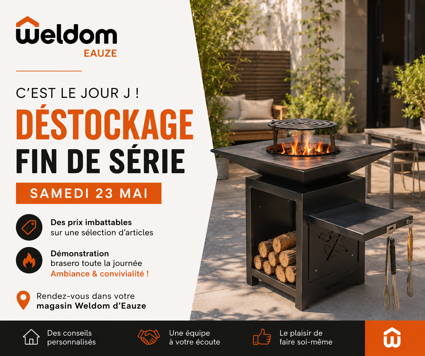 Déstockage & démonstration brasero chez Weldom Eauze