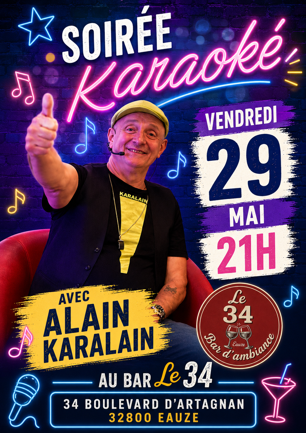 Karaoké au bar le 34