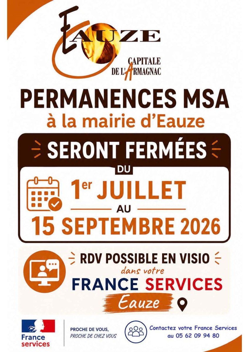 FERMETURE ESTIVALE DE LA PERMANENCE DE LA MSA
